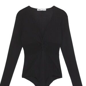 Zara Elegant Black V-Neck Bodysuit